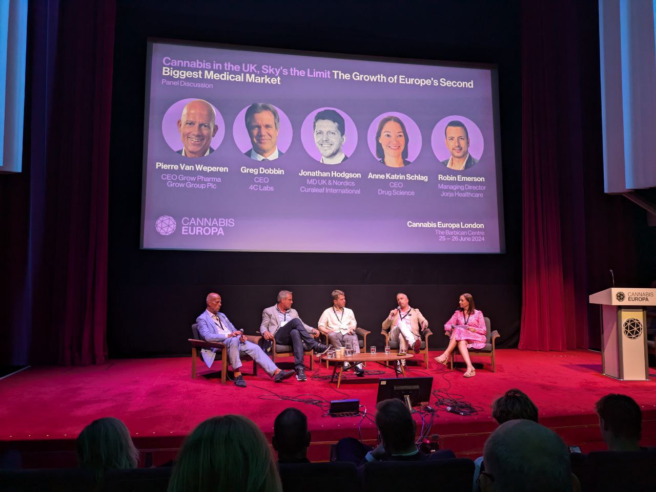 Robin on the Cannabis Europa London panel at the Barbican Centre